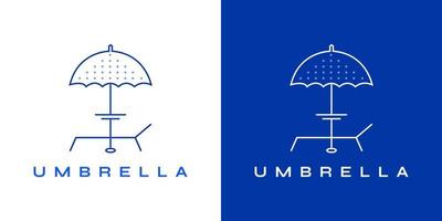 paraply logotyp med årgång stil i linjär begrepp. parasoll logotyp design mall. användbar för företag och branding logotyper vektor