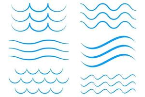 Meer Welle Symbol Satz. Sammlung von dünn Linie Wellen. eben Vektor Illustration