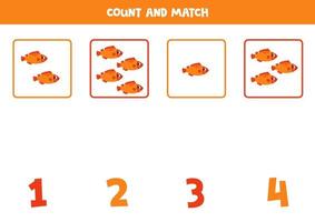räkning spel för ungar. räkna Allt hav bas och match med tal. kalkylblad för barn. vektor