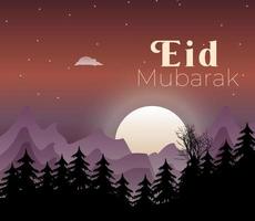 eid Mubarak Design mit schön voll Mond Nacht Landschaft Hintergrund. Vektor Illustration.