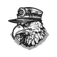 Adler tragen Steampunk Hut, Logo Konzept schwarz und Weiß Farbe, Hand gezeichnet Illustration vektor