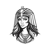 schön ägyptisch Kleopatra, Logo Konzept schwarz und Weiß Farbe, Hand gezeichnet Illustration vektor