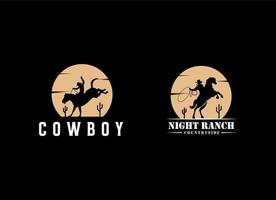 årgång cowboy logotyp design vektor