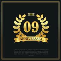 09 år årsdag firande logotyp guld Färg design på svart bakgrund abstrakt illustration vektor