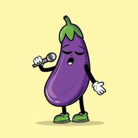 Singen Aubergine Charakter Karikatur Vektor Illustration