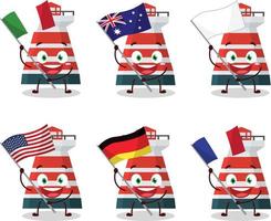 mercusuar tecknad serie karaktär föra de flaggor av olika länder vektor
