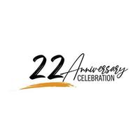22 år årsdag firande logotyp design med svart Färg isolerat font och gul Färg på vit bakgrund vektor