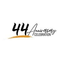 44 Jahr Jahrestag Feier Logo Design mit schwarz Farbe isoliert Schriftart und Gelb Farbe auf Weiß Hintergrund Vektor