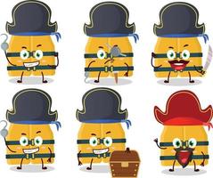 Karikatur Charakter von Leben Weste mit verschiedene Piraten Emoticons vektor