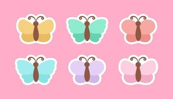 süß Schmetterling Aufkleber Illustration Satz. ziemlich Vektor Schmetterlinge mit Frühling und Sommer- Farben zum Kinder.