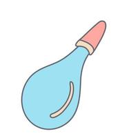 Baby Einlauf oder Birne Spritze im Farbe Gekritzel Stil. Nasal- Aspirator, Nase Reiniger Vakuum. eben Stil mit Umriss. Hand gezeichnet Vektor Illustration isoliert auf Weiß. Pastell- Farben, Rosa, Blau, Beige