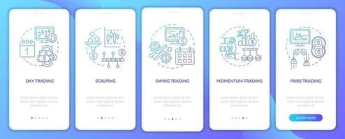 Aktienhandelsstile Onboarding Mobile App Seite Bildschirm mit Konzepten vektor