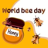 Welt Biene Tag Vektor Design Vorlage mit Bienen und ein Krug von Honig.