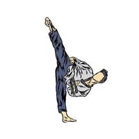 Illustration von Taekwondoin tun hoch trete zum Taekwondo Logo vektor