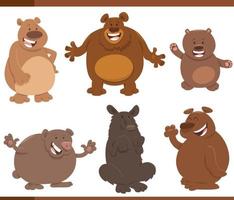 rolig tecknad serie björnar vild djur- tecken uppsättning vektor