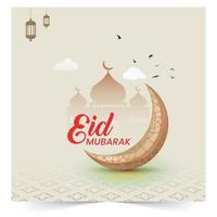 eid Mubarak Mond und Moschee schön Hintergrund Vektor eid Mubarak islamisch Design