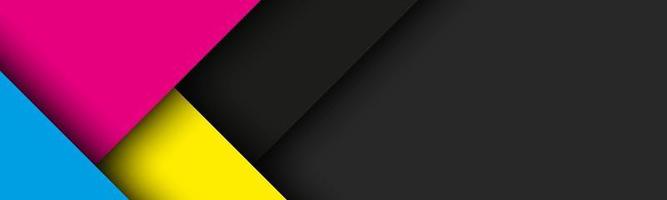schwarzer moderner Materialhintergrund mit überlappenden Papierbögen in cmyk Farben. Vorlage für Ihr Unternehmen. Vektor abstrakter Breitbildhintergrund