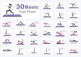 30 yogaställningar och konditionövningar illustration