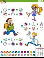 matematisk tillägg och subtraktion pedagogisk uppgift med barn vektor