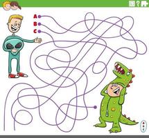 pedagogiskt labyrint spel med tecknade pojkar i kostymer vektor