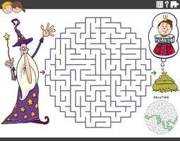 labyrint pedagogiskt spel med tecknad trollkarl och grodaprins vektor