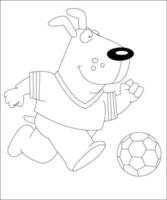 rolig hund spelar fotboll, vektor illustration, för barn och vuxen