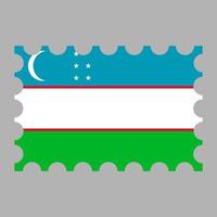 Porto Briefmarke mit Usbekistan Flagge. Vektor Illustration.