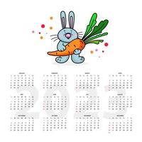 färgad vektor kalender för 2023 med en hare och en morot