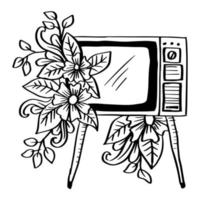 Jahrgang Fernsehen Hand Zeichnung mit Blumen- Ornament vektor