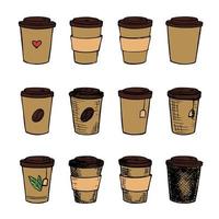 nette tasse tee- und kaffeeillustration. einfache Cup-Cliparts. gemütliches Zuhause-Doodle-Set vektor