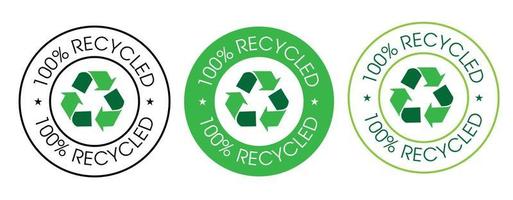100 Prozent recycelt Vektor Symbol Satz, Grün im Farbe