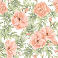 nahtlos Muster mit Rose Blumen und Blätter. Hand gezeichnet Blumen- Hintergrund. Illustration zum Hintergrund oder Stoff Design auf isoliert Hintergrund. botanisch Ornament im Pastell- Pfirsich und Rose Farben. vektor