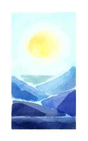 Aquarell Landschaft, Aussicht auf Blau Berge, Sonne vektor