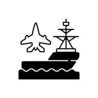 Flugzeugträger schwarz lineares Symbol vektor