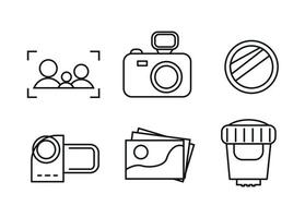 Fotografie Symbole. Symbol einstellen zum das Fotograf. Symbole Kamera, Camcorder, Linse, Linse, Foto, Fokus mit Silhouetten vektor