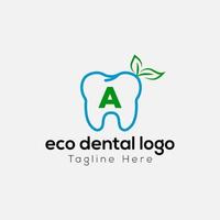 Öko Dental Logo auf Brief ein Vorlage. Öko Dental auf ein Brief, Initiale Öko Zahn, Zähne Zeichen Konzept vektor