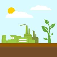 miljö- industri illustration platt, fabrik byggnader, växt, friska miljö, platt design vektor illustration