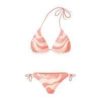 tecknad serie rosa kvinnor bikini. baddräkt med ties för simning eller sola. vektor isolerat klistermärke på vit bakgrund.