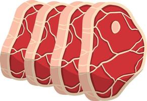 en bit rått kött. brunstekt yta. tecknad platt illustration. skär av en halv nötköttsbit. inslag av kök, grill, bbq, biff och utsökt måltid. uppsättning av färsk röd mat med streck och fett vektor