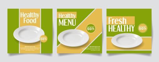 social media posta mall för friska mat befordran vektor illustration med vit tallrik