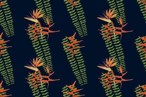 modern heliconia fågel av paradis , anthurium, blad sömlös mönster.tropiskt djungel löv. exotisk växter, vektor illustration modern mönster sömlös hand teckning design för tyg interiör, textil-