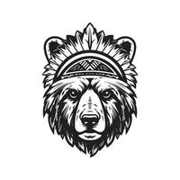 Björn indian, logotyp begrepp svart och vit Färg, hand dragen illustration vektor
