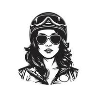 knallhart Biker Mädchen, Logo Konzept schwarz und Weiß Farbe, Hand gezeichnet Illustration vektor