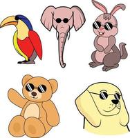 Tier Cartoons mit Sonnenbrille Elefant Hase Teddybär, Labrador und Vogel Vektor Abbildungen