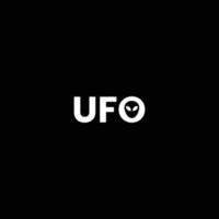 das Wort UFO mit das Außerirdischer Kopf Symbol wie das Brief Ö, Wort Kennzeichen Logo Design vektor