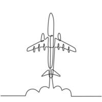 eine Linie, die eine Ebene zeichnet. der Passagierflugzeugflug in den Himmel lokalisiert auf weißem Hintergrund. Geschäft und Tourismus, Flugzeugreisekonzept. Vektorflugzeugillustration im minimalistischen Design vektor