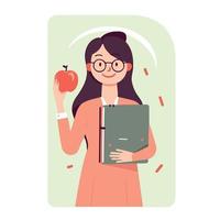 Lehrer Tag Lehrer Frau halten Apfel und Buch vektor