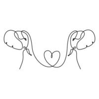 kontinuerlig linje ritning av två elefanter silhuett med hjärta kärlek symboler. bröllop, alla hjärtans dag, kram dag, familj, vänskap kort designkoncept. elefanternas logotyp med hjärtan vektor