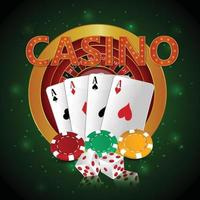 Casino-Glücksspiel mit goldenem Text und Spielkarten und Casino-Slot vektor
