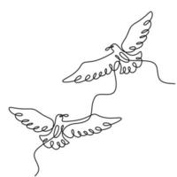 kontinuierliche Strichzeichnung von zwei fliegenden Vögeln. paar verliebte Vögel fliegen zusammen in den gezeichneten Minimalismus der Handhand des Himmels lokalisiert auf weißem Hintergrund. Valentinstag, romantische Design-Vektor-Illustration vektor